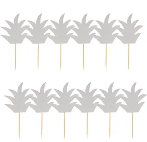 Silver glitter pineapple leaf cake toppers set, perfect for birthday party and wedding decor.