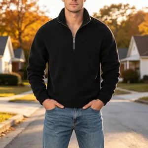 Men's black half-zip fleece sweatshirt casual outdoor pullover autumn winter clothing