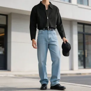 Heren zwarte korte reversjas met tweezijdige rits casual bovenkleding detailweergave mode