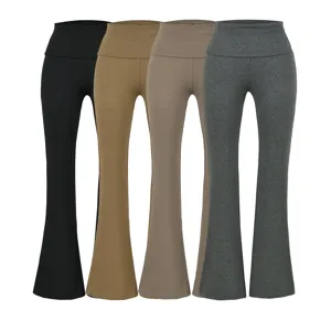 Hochwertige Schlag-Yogahose Detailansicht, bequeme einfarbige Slim Fit Fitnesshose Damen.
