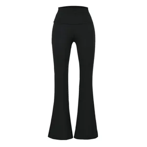 Schwarze Yoga Schlaghose mit hoher Taille schmale Freizeithose fuer Damen Detailansicht