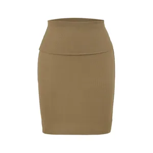 Khakifarbener hoher Taillen Bleistiftrock Damen elegante einfarbige Falten Mini Rock