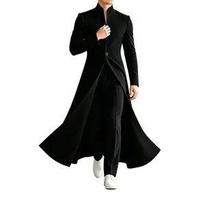 Manteau long noir homme col montant taille cintree pour robe de soiree vue detail