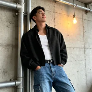 Men textured short shirt detail in industrial style interior setting background view