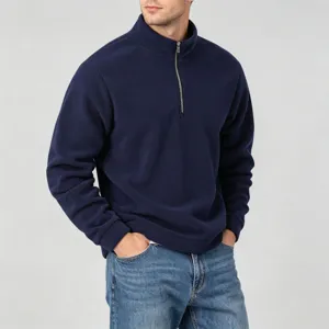 Men's half-zip fleece pullover sweatshirt autumn winter stand-up collar solid color top