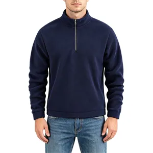 Men's Quarter Zip Fleece Pullover Solid Color Stand Collar Sweatshirt Casual Activewear