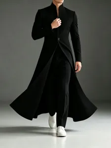 Blazer Formel Long à Col Montant pour Hommes Polyester Veste de Smoking en A Coupe Slim Couleur Unie Top de Fête Élégant
