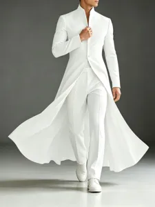 Homme blanc col mao longue veste de smoking un bouton A-ligne banquet costume formel