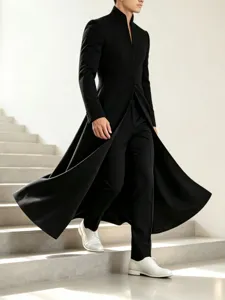 Homme long col montant slim fit manteau ligne A veste de costume de banquet vue principale