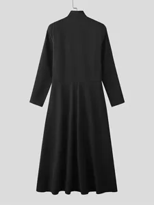 Veste de costume de banquet homme noir uni manches longues col montant coupe A-line vue arrière