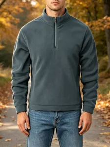 Men's half-zip fleece sweatshirt autumn winter stand collar solid color fleece top