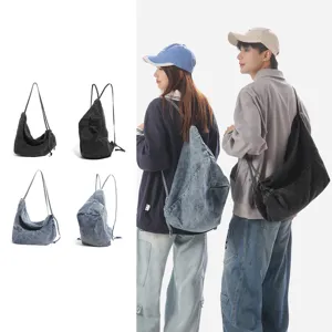 Casual denim backpack for women men stylish slouchy shoulder crossbody travel bag daily use