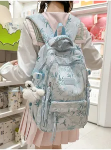 Casual floral print student backpack stylish large capacity school bag for women daily use