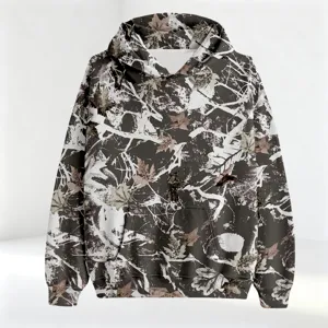 Men 3D leaf camo print hoodie casual long sleeve hooded sweatshirt streetwear fashion top