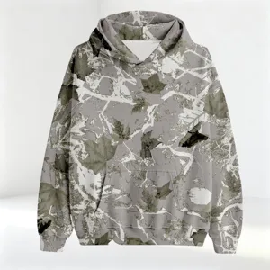 Men's 3D leaf camouflage printed hooded sweatshirt casual long sleeve pocket hoodie.