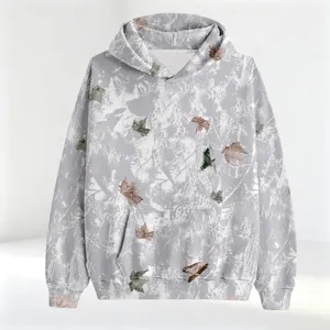 3D printed autumn leaf hooded sweatshirt casual loose long sleeve grey hoodie for men and women