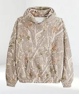 Casual 3D tree camo print long sleeve hooded sweatshirt with pocket for daily wear.