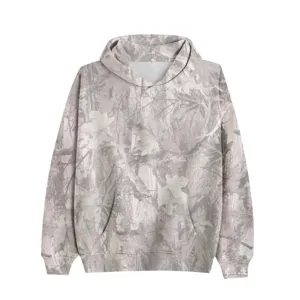 Men's Casual 3D Leaf Camouflage Printed Pullover Hoodie Loose Long Sleeve Hooded Sweatshirt With Pocket Warm Polyester Fleece Top