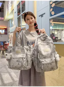 Stylish floral print backpack and tote bag set for women, large capacity casual daily school bag.