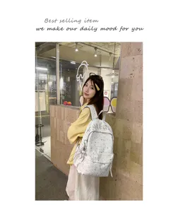 Korean style star print canvas backpack with large capacity for daily school and casual wear.