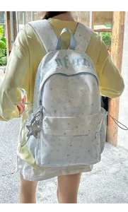 Korean ins style star print casual backpack for women, cute travel daypack bookbag.