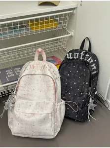 Korean style star pattern backpack large capacity casual school bag detail view showcase.