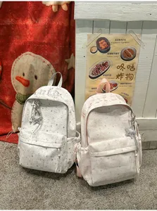 Korean style star pattern student backpack, large capacity casual daily school book bag with pendant.