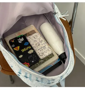 Korean ins style star print backpack large capacity casual school bag detailed interior view