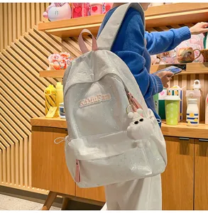 Shiny silver student backpack stylish school bag casual commuter daypack for teens