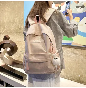 Korean style pink shiny school backpack casual daypack for women student commuter bag