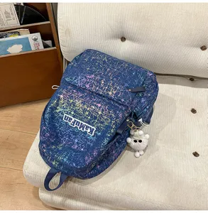 Korean style aesthetic backpack for student girls, casual daily school bookbag with charm.