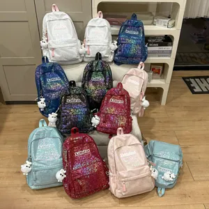 New INS Korean style school backpack for teen girls casual commuter bookbag with cute charm.