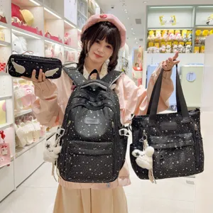 Schwarzes sternenübersätes Schulrucksack-Set für Mädchen, leichte lässige Schultasche.