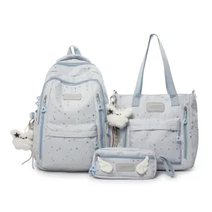 Niedliches Sternenprint 3-teiliges Schulrucksack-Set, leichte Freizeittaschen für Damen.
