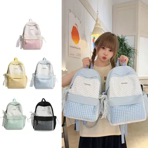Cute polka dot plaid backpack student school bag large capacity casual travel daypack new