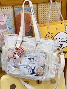 Japanese lace transparent ita bag canvas shoulder crossbody tote bag for women students