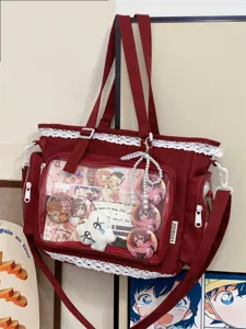 Japanese style lace clear window ita bag, canvas shoulder tote bag for anime merch display.