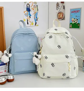 Cute cartoon bear printed canvas backpack for women and students stylish school bag daily travel
