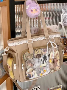 Japanese lace transparent ita bag canvas shoulder crossbody tote bag for women anime fans