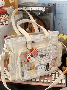 Japanese lace transparent ita bag cute canvas shoulder crossbody bag for student daily commute