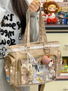Japanese lace clear ita bag cute canvas single shoulder crossbody tote bag for women student