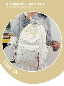 Sweet star print canvas backpack for teenage girls cute casual school bag for daily use.