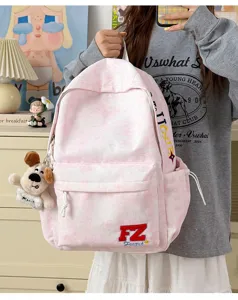 Pink tie-dye canvas backpack for women daily school travel lightweight casual bookbag