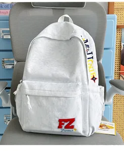 Retro grey canvas backpack with custom embroidery, stylish casual daypack for daily travel.