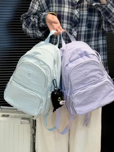 Lightweight casual backpack for women, crinkled nylon school bookbag with multi-pockets