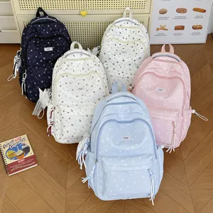 Cute star print student backpack, casual sweet canvas school bag for girls daily use.