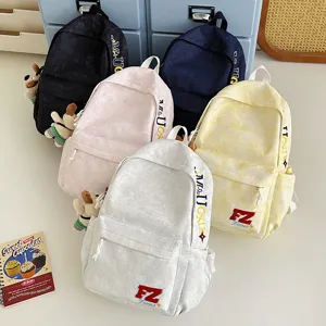 Casual multi-color canvas backpack set with cute doll pendant for daily school travel.