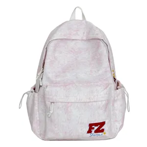 Pink white tie-dye casual backpack stylish school bookbag lightweight travel daypack for daily