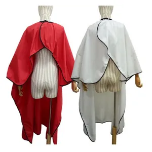 Professional hairdressing cape for salon use, durable pongee fabric barber gown in red and white.