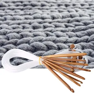 Detailed view of carbonized bamboo circular crochet hooks with 1.2m clear cable and beads.